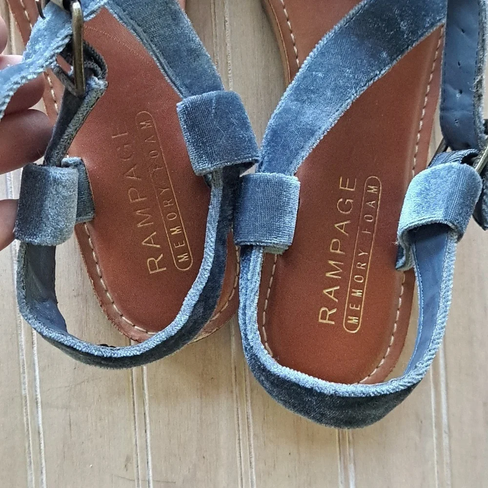Rampage Matina Memory Foam Velvet Sandals Dusty Blue Criss-Cross Strap